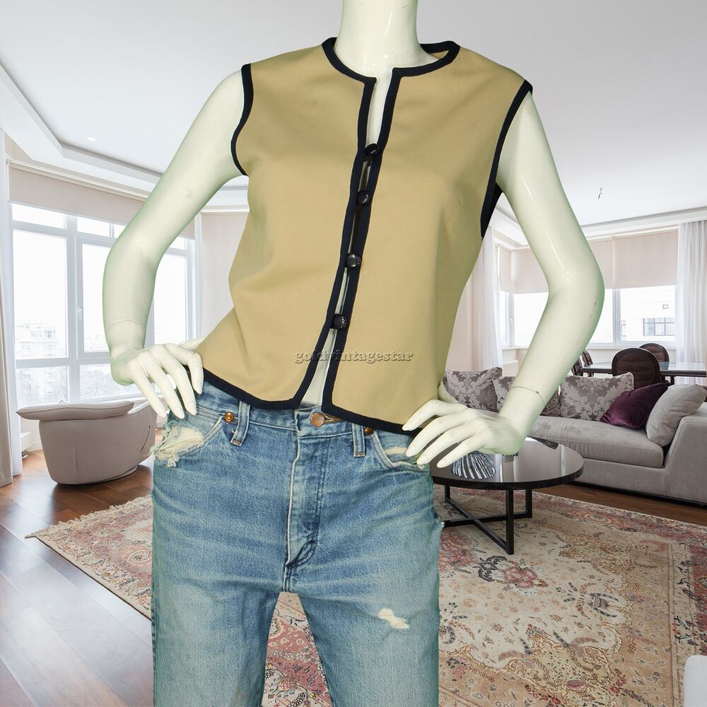60s Vintage Butte Knit Office Preppy Mod Tan Office Career Work Vest M